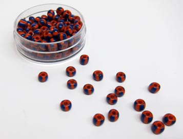 Glasperlen gestreift 5mmD orange mit blau